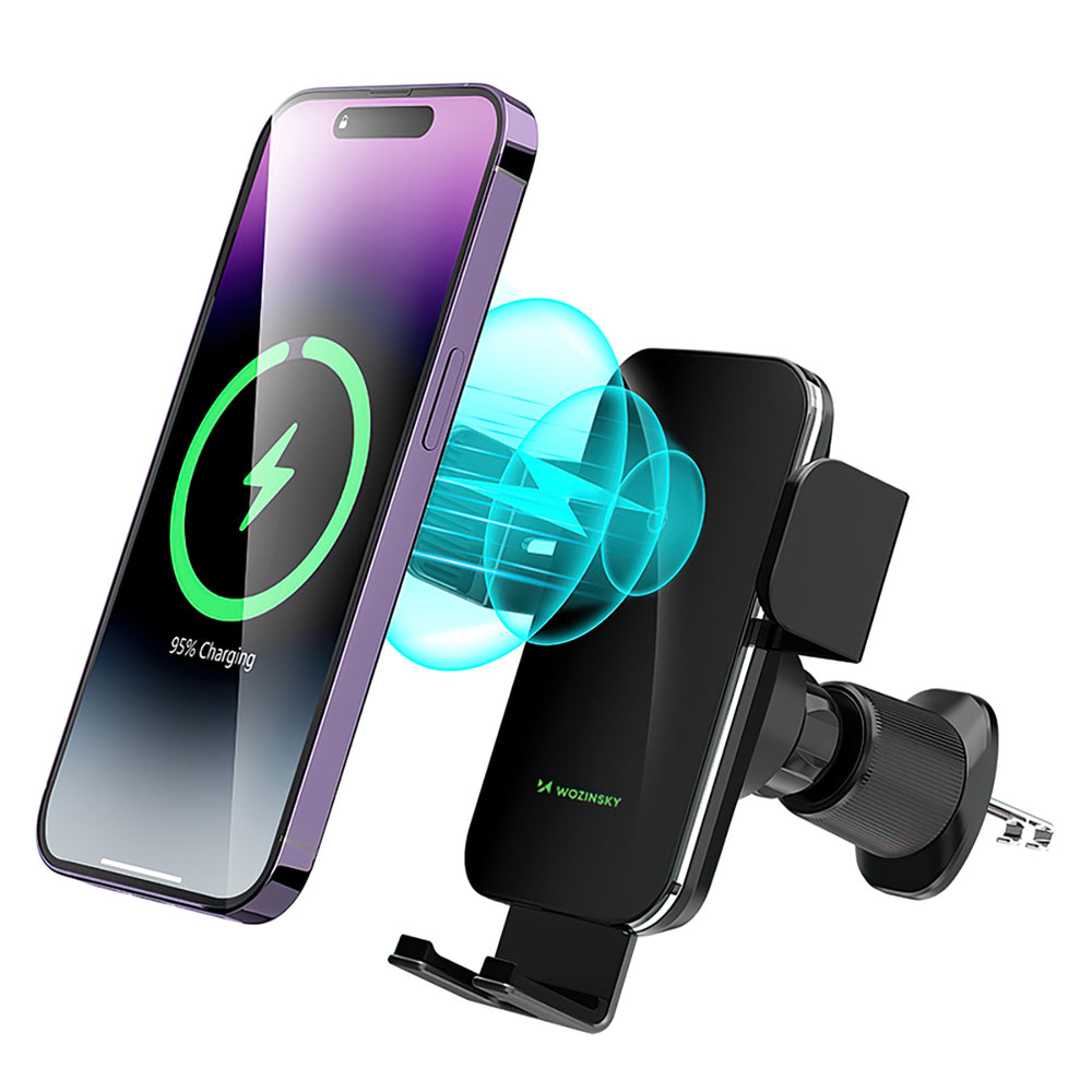 Wozinsky WEDZ-3Y8S clamp car holder with 15W inductive charger for phone on the air vent - black