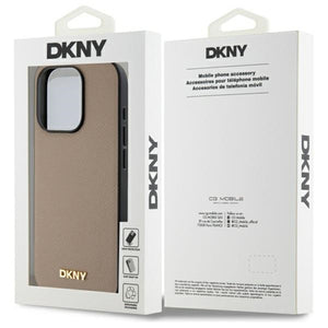 DKNY Grained Metal Logo MagSafe iPhone 15 Pro Case - Beige