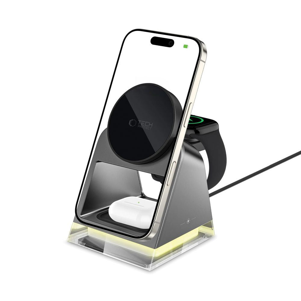 Tech-Protect QI15W-A43 3in1 Wireless Charger with MagSafe for Apple Devices - Black