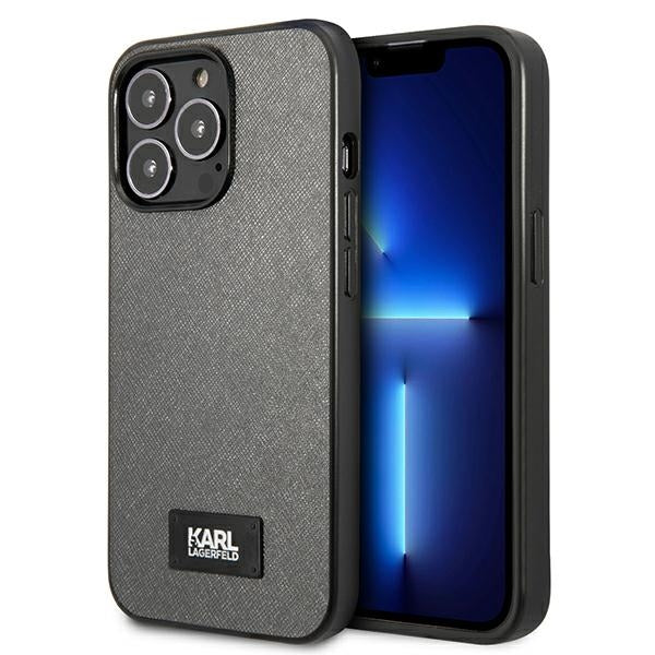 Karl Lagerfeld Saffiano Plaque Case for iPhone 13 Pro Max 6.7" - Silver