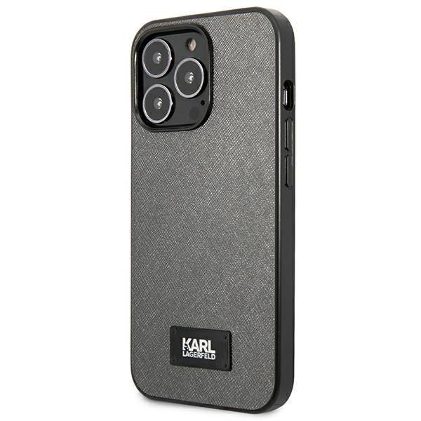 Karl Lagerfeld Saffiano Plaque Case for iPhone 13 Pro Max 6.7" - Silver