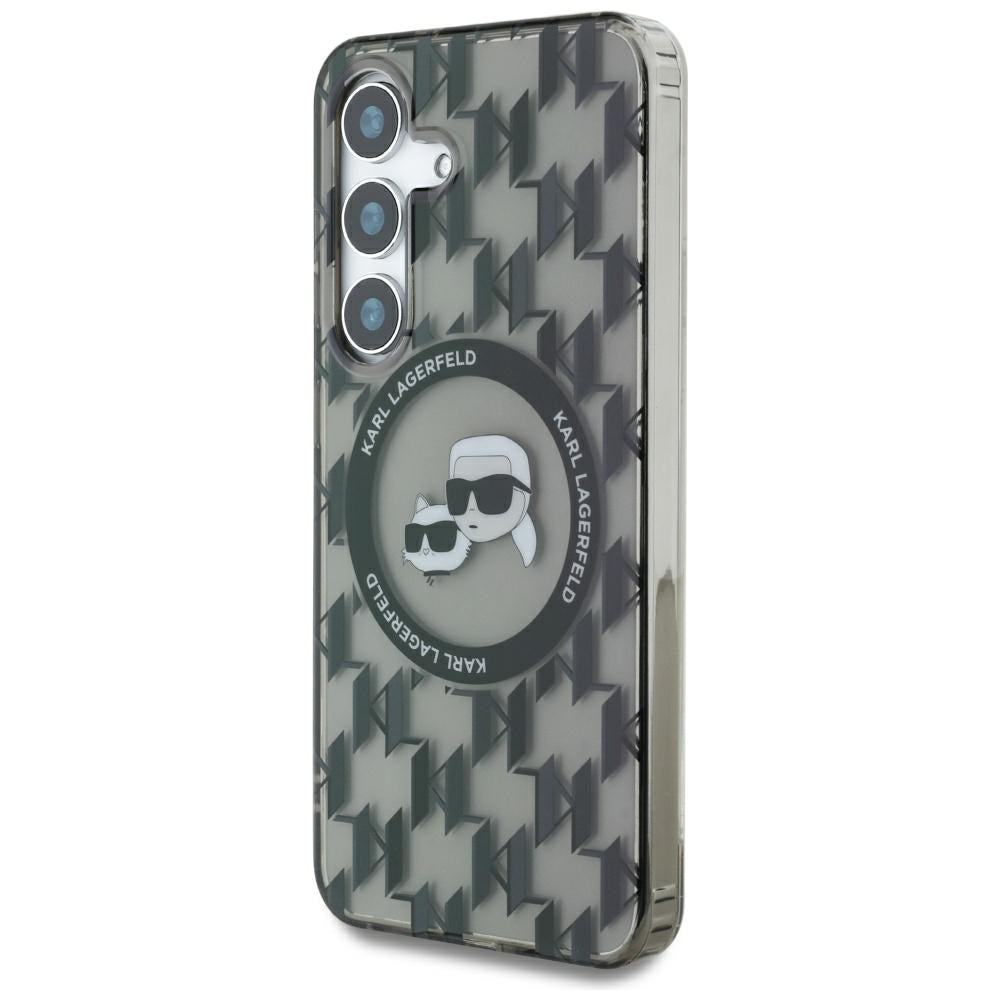Case Karl Lagerfeld Button Karl&amp;Choupette Heads On KL Pattern MagSafe Samsung Galaxy S25 black