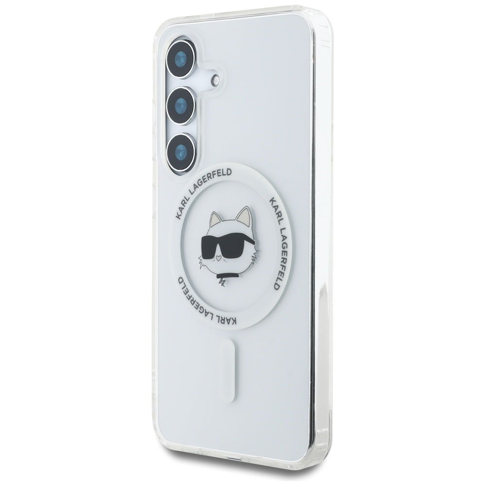 Case Karl Lagerfeld Button Choupette Head Printed Logo MagSafe Samsung Galaxy S25 Plus white