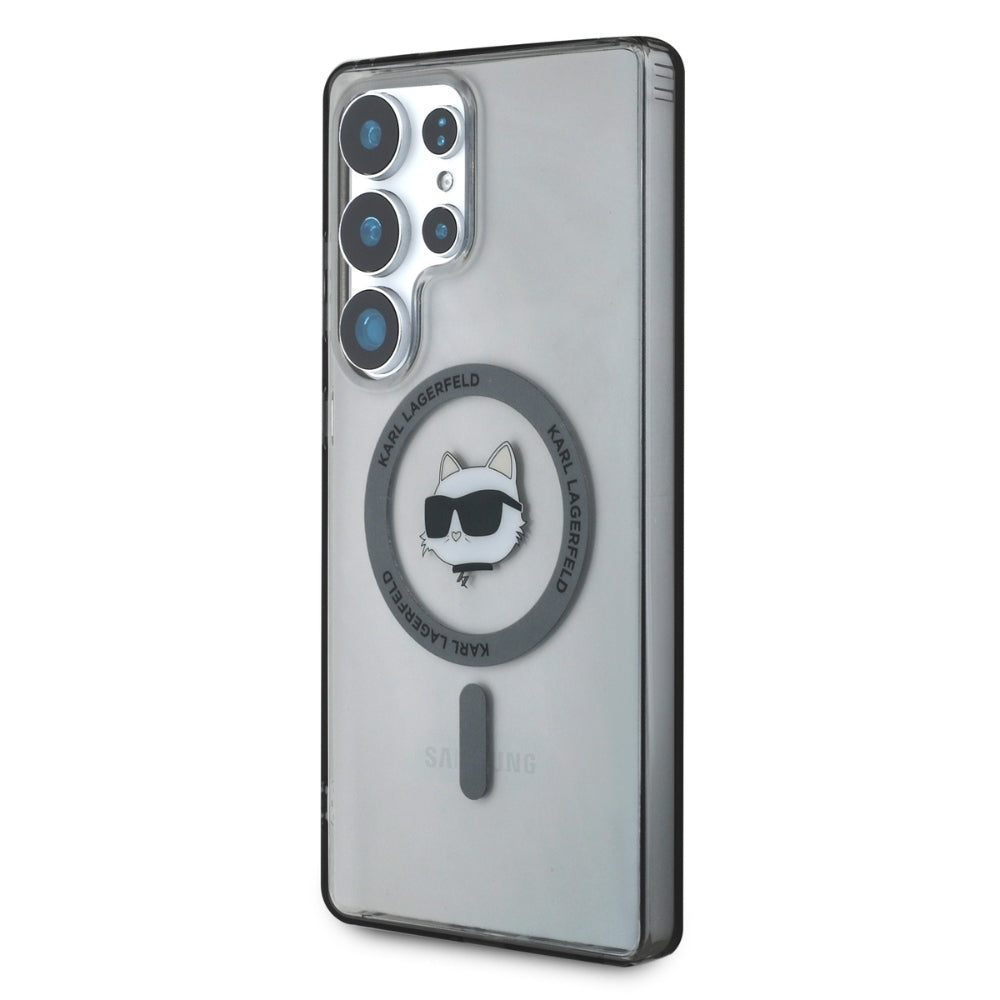 Karl Lagerfeld Button Choupette Head Printed Logo MagSafe Samsung Galaxy S25 Ultra case black