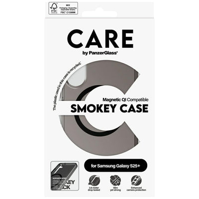 CARE by PanzerGlass Flagship Urban Combat Black QI Case for Samsung Galaxy S25+ - Semi-transparent Smoke