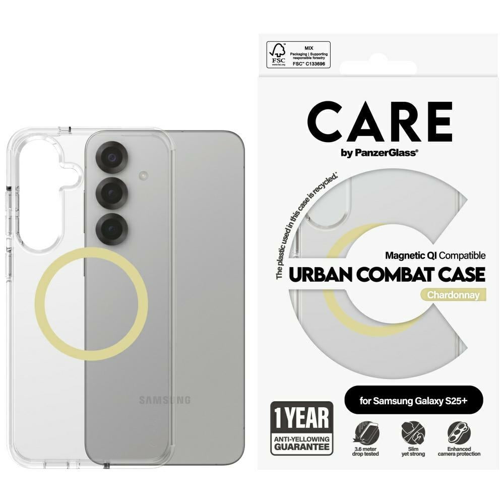 CARE by PanzerGlass Flagship Urban Combat Chardonnay QI Case for Samsung Galaxy S25+ - Transparent