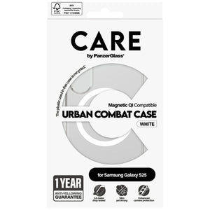 CARE by PanzerGlass Flagship Urban Combat White QI Case for Samsung Galaxy S25 - Transparent