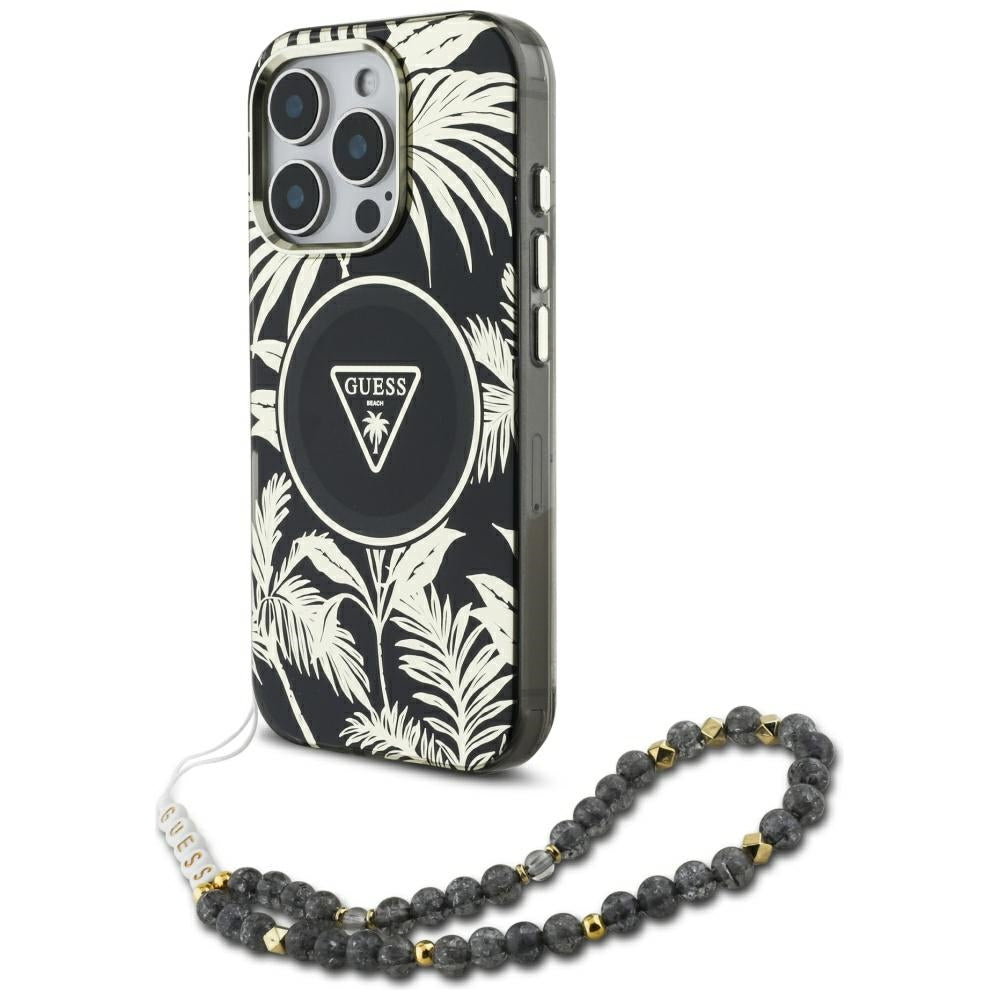 Guess Palm Trees Triangle Pearl Strap MagSafe case for iPhone 16 Pro