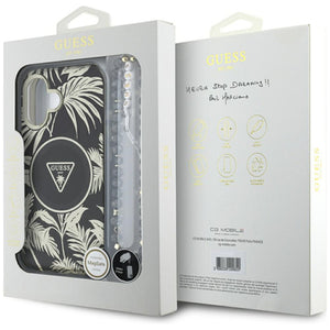 Guess Palm Trees Triangle Pearl Strap MagSafe case for iPhone 16 black