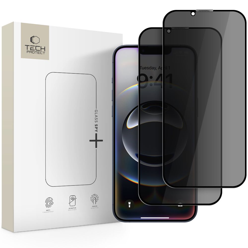 Tech-Protect Anti Spy Glass Pro+ 2-pack for iPhone 16e / 14 / 13 Pro / 13 - black