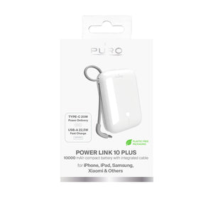 Puro Power Link 10 Plus 10000mAh Power Bank with Built-in USB-C Cable – White