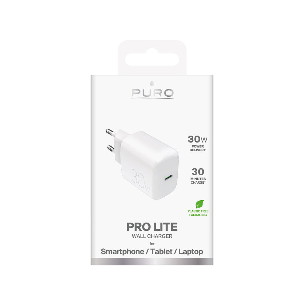 „Puro PROLITE“ 30 W USB-C sieninis įkroviklis – baltas