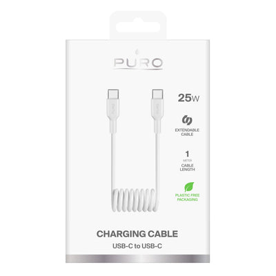 Puro 25W USB-C Spiral Cable - USB-C 1m - White