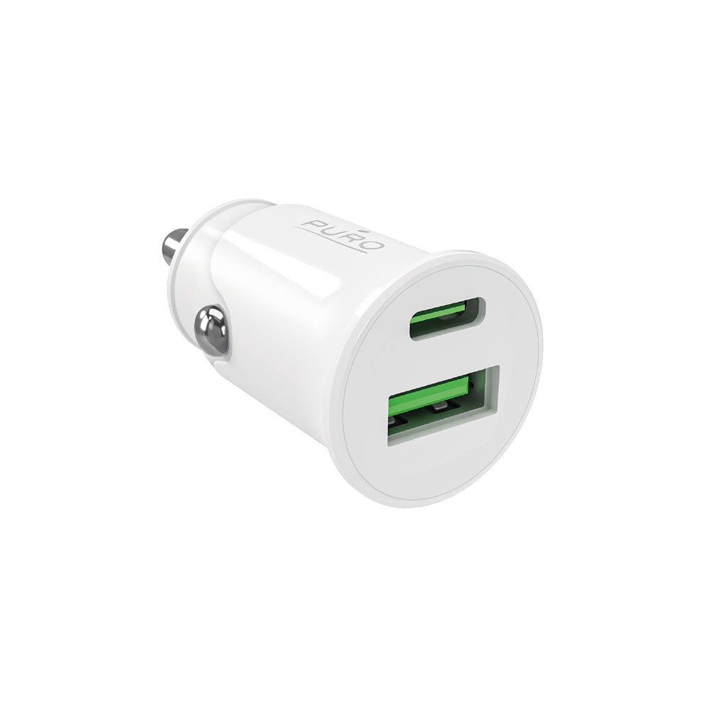 „Puro Pro Lite“ automobilinis įkroviklis, 1x USB-A + 1x USB-C, maitinimo šaltinis, 20 W – baltas