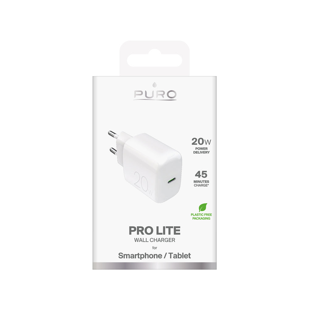 „Puro PROLITE“ 20 W USB-C sieninis įkroviklis – baltas