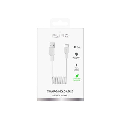 Puro 10W USB-A - USB-C Spiral Cable 1m - White