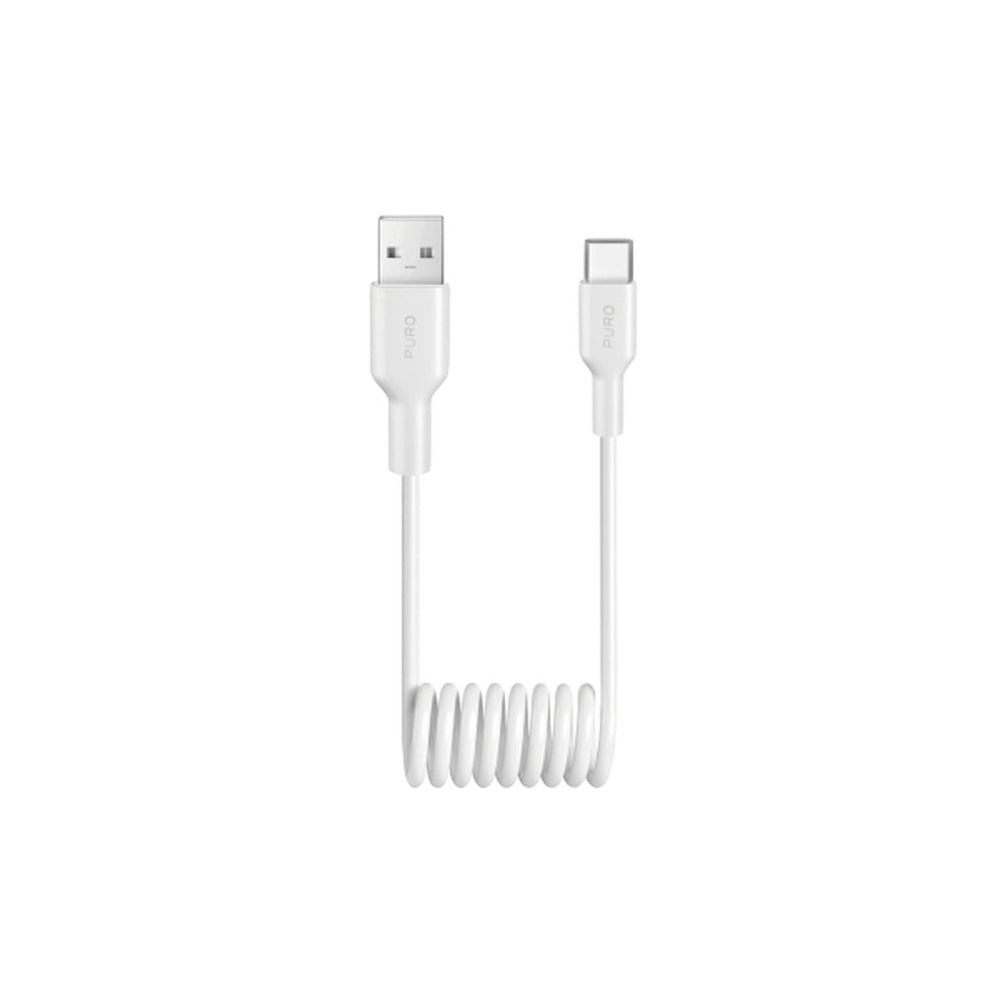 „Puro“ 10 W USB-A - USB-C spiralinis kabelis, 1 m, baltas