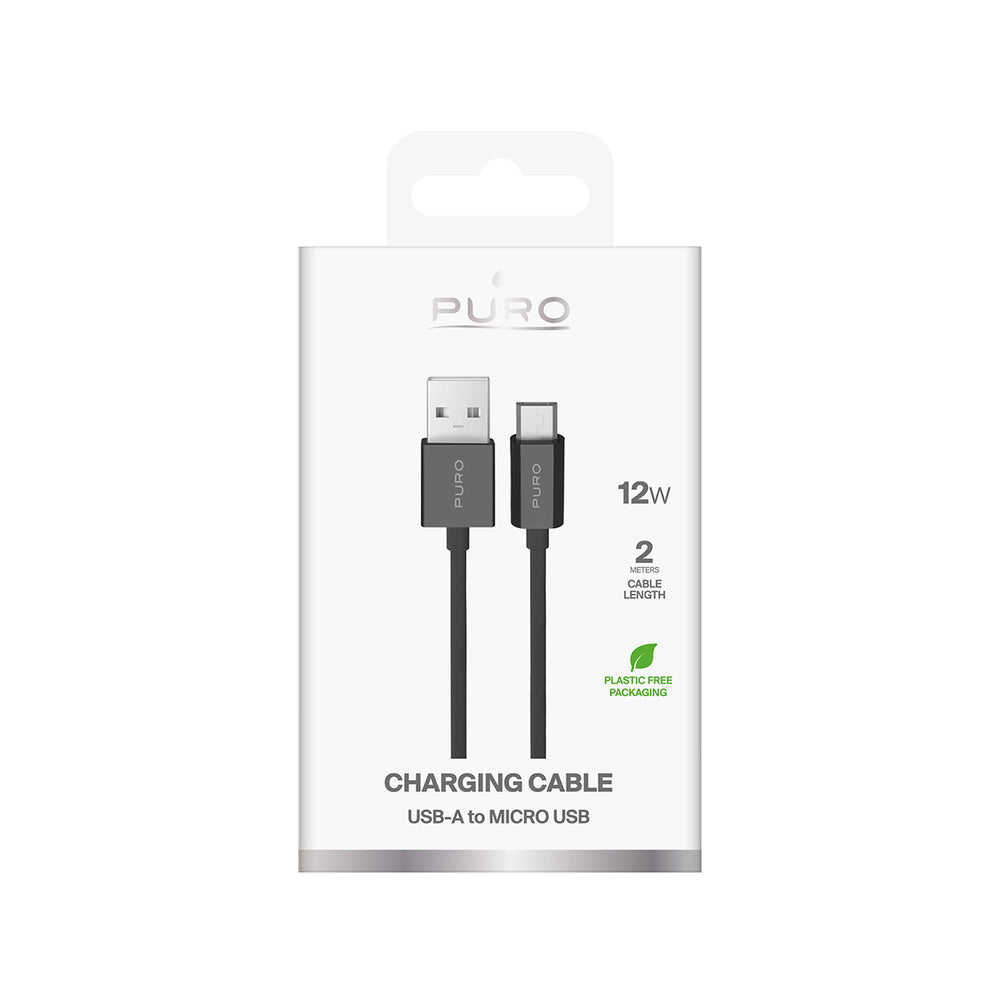 „Puro“ 12 W TPE USB-A – „microUSB“ 2 m laidas – juodas