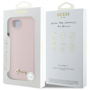 Guess Silicone Script Metal Logo MagSafe iPhone 16e Case - Pink