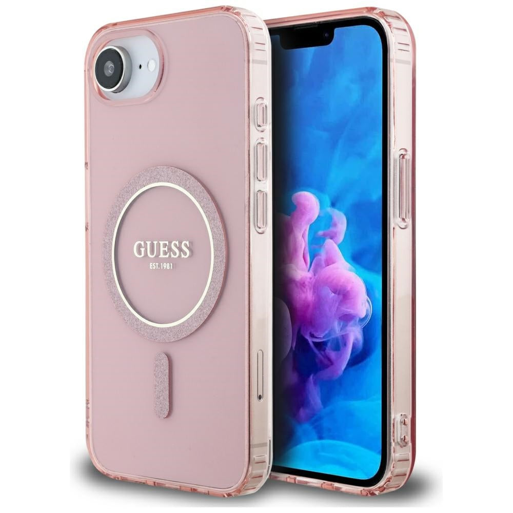 Guess IML Glitter Circle MagSafe case for iPhone 16e - pink