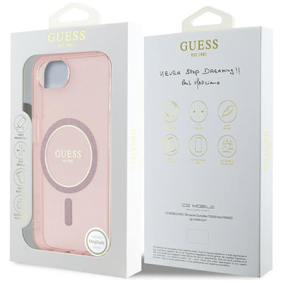Guess IML Glitter Circle MagSafe case for iPhone 16e - pink
