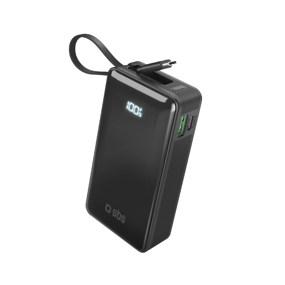 Powerbank SBS 10000 mAh 20W with built-in USB-C cable and digital display