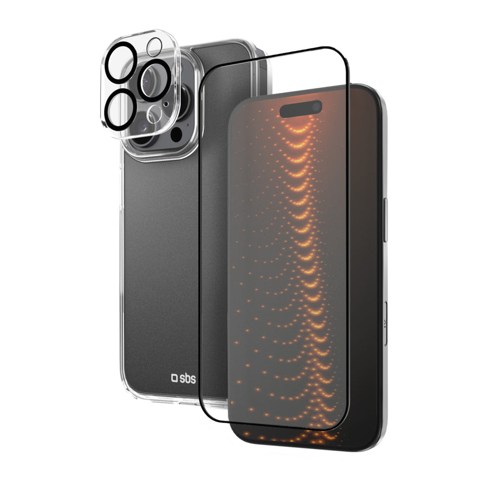SBS set with D3O technology for iPhone 16 Pro - case + glass screen and camera protector - transparent