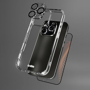 SBS set with D3O technology for iPhone 16 Pro - case + glass screen and camera protector - transparent