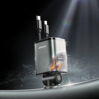 Joyroom JR-CCL05 30W 4-in-1 Car Charger with 2 Built-in Retractable Cables - Dark Gray