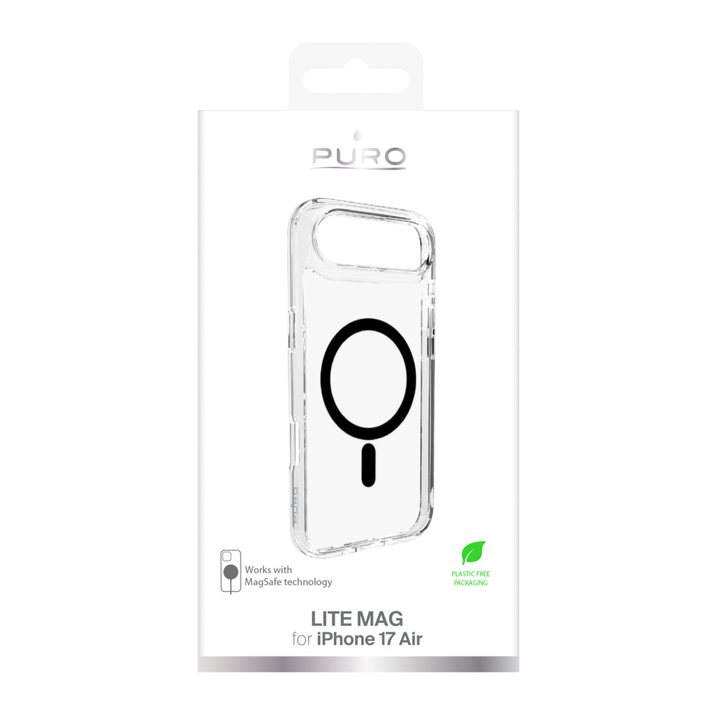 Puro Lite Mag TPU+PC Case Compatible with MagSafe for iPhone 17 Air - Transparent with Black Ring