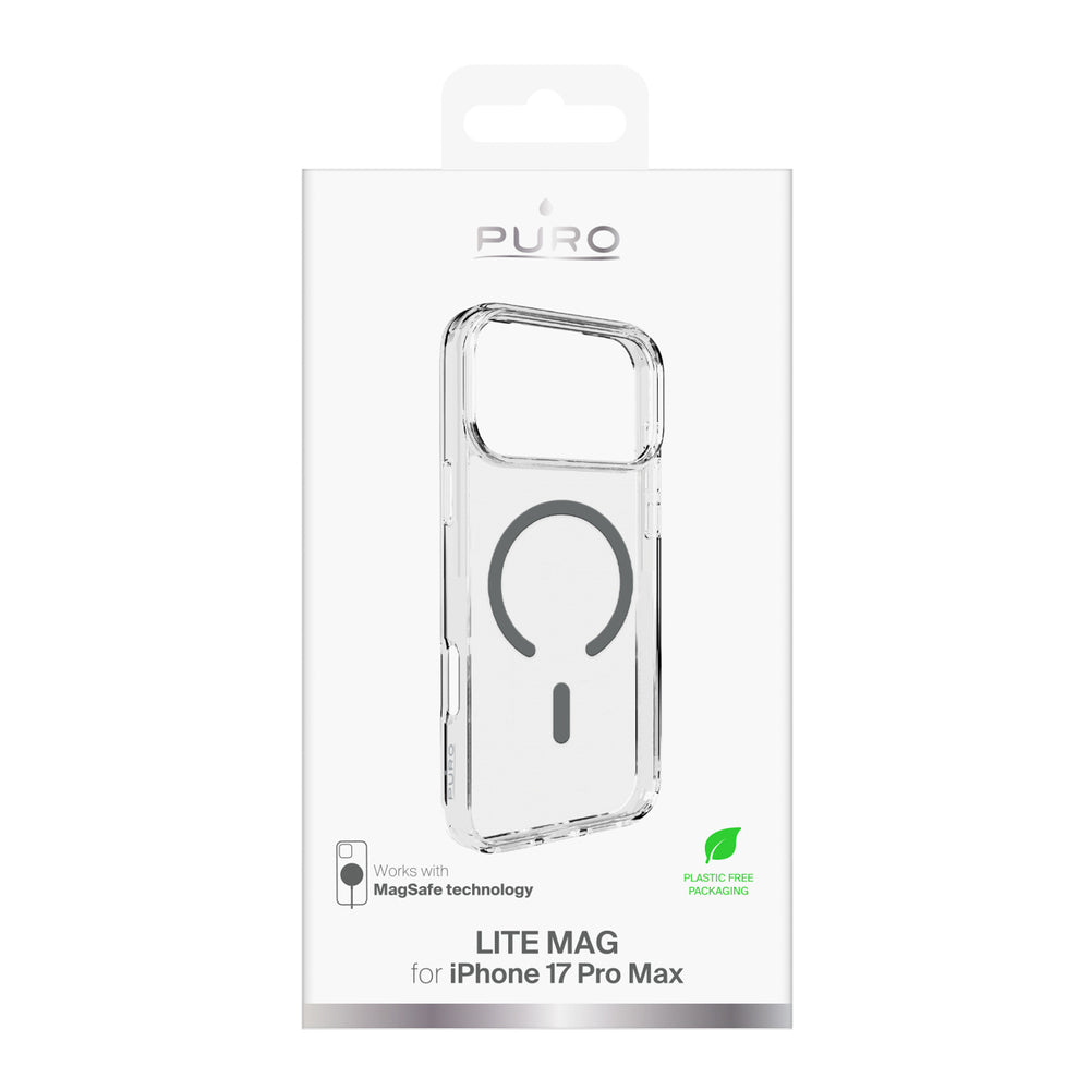 Puro Lite Mag TPU+PC Case Compatible with MagSafe for iPhone 17 Pro Max - Transparent with Gray Ring