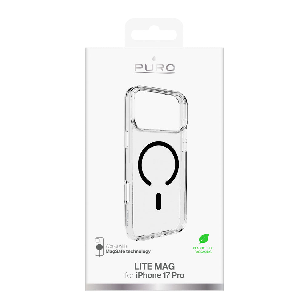 Puro Lite Mag TPU+PC Case Compatible with MagSafe for iPhone 17 Pro - Transparent with Black Ring