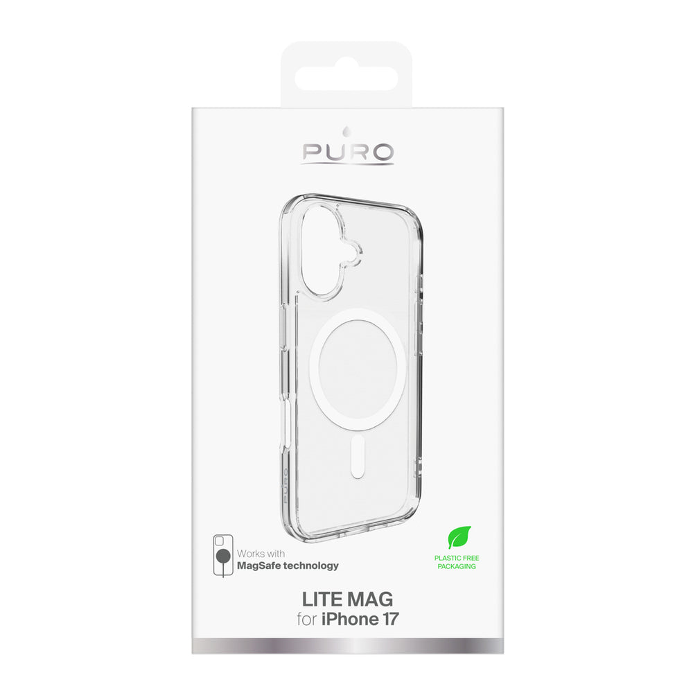 Puro Lite Mag TPU+PC Case Compatible with MagSafe for iPhone 17 - Transparent with White Ring