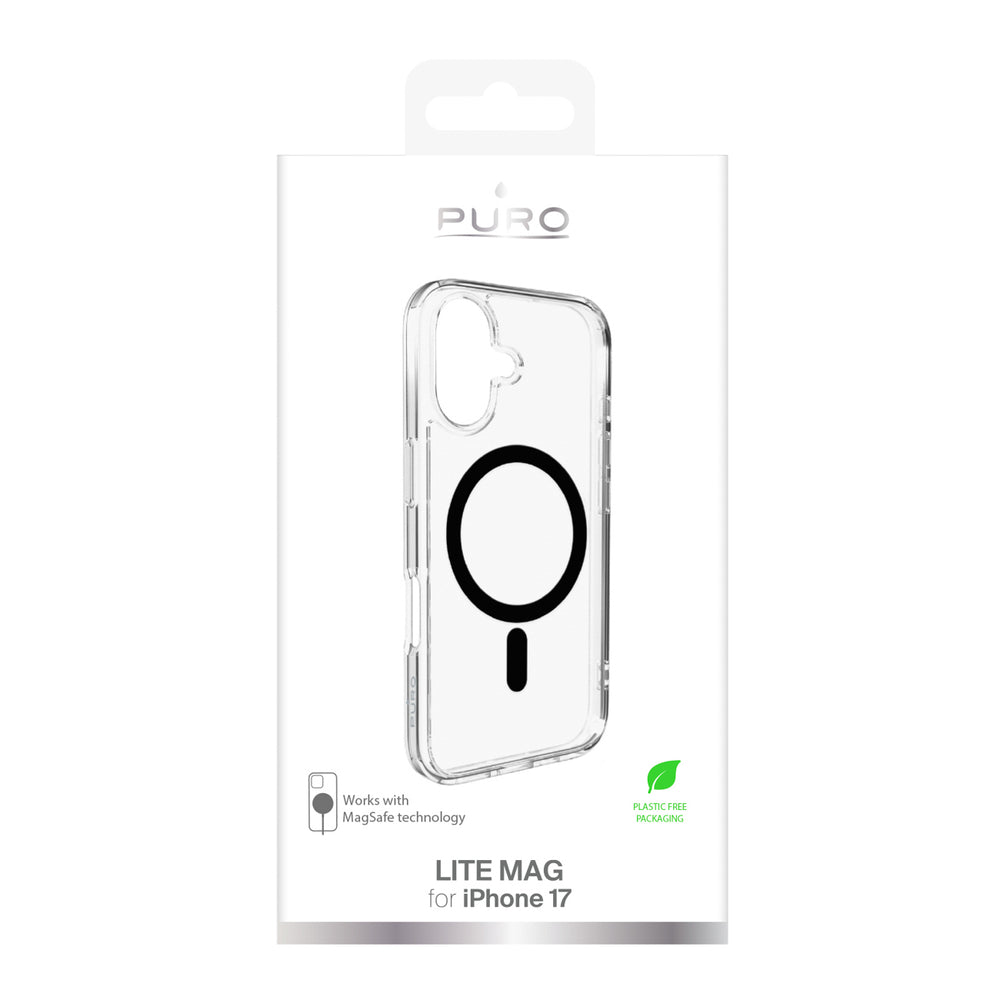 Puro Lite Mag TPU+PC Case Compatible with MagSafe for iPhone 17 - Transparent with Black Ring