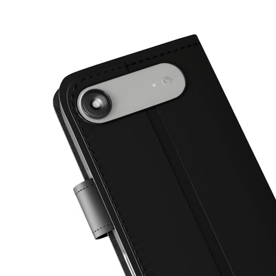 Puro Wallet Stand Case for iPhone 17 Air made of eco-leather, with a flap, wallet and stand function - black