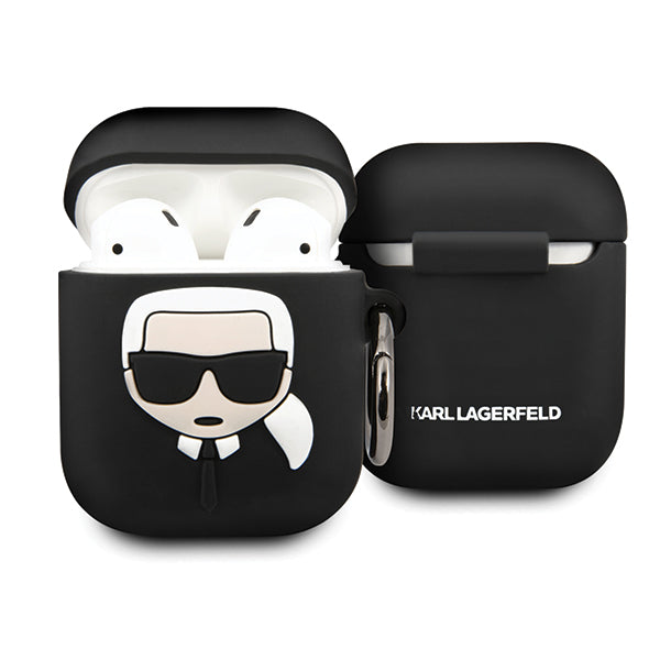 Karl Lagerfeld silikoninis „Ikonik“ dėklas, skirtas „AirPods 1/2“ ausinėms – juodas 