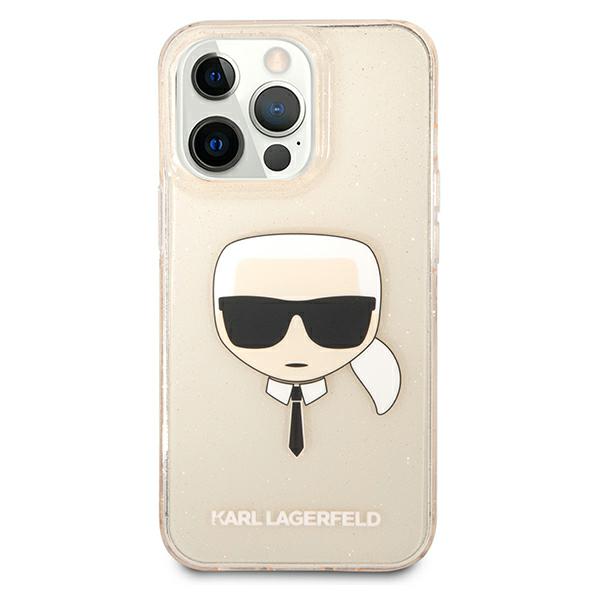 „Karl Lagerfeld“ blizgučiais puoštas „Karl's Head“ dėklas, skirtas „iPhone 13 Pro“ / „iPhone 13“ – auksinis 