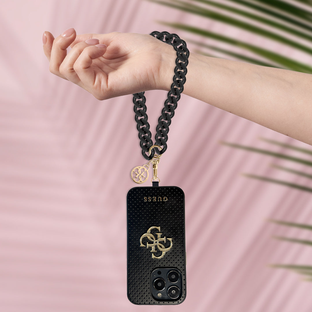 Guess GUOUCBMC4MK Universal Big Hand Strap case - black Acrylic 4G Charm