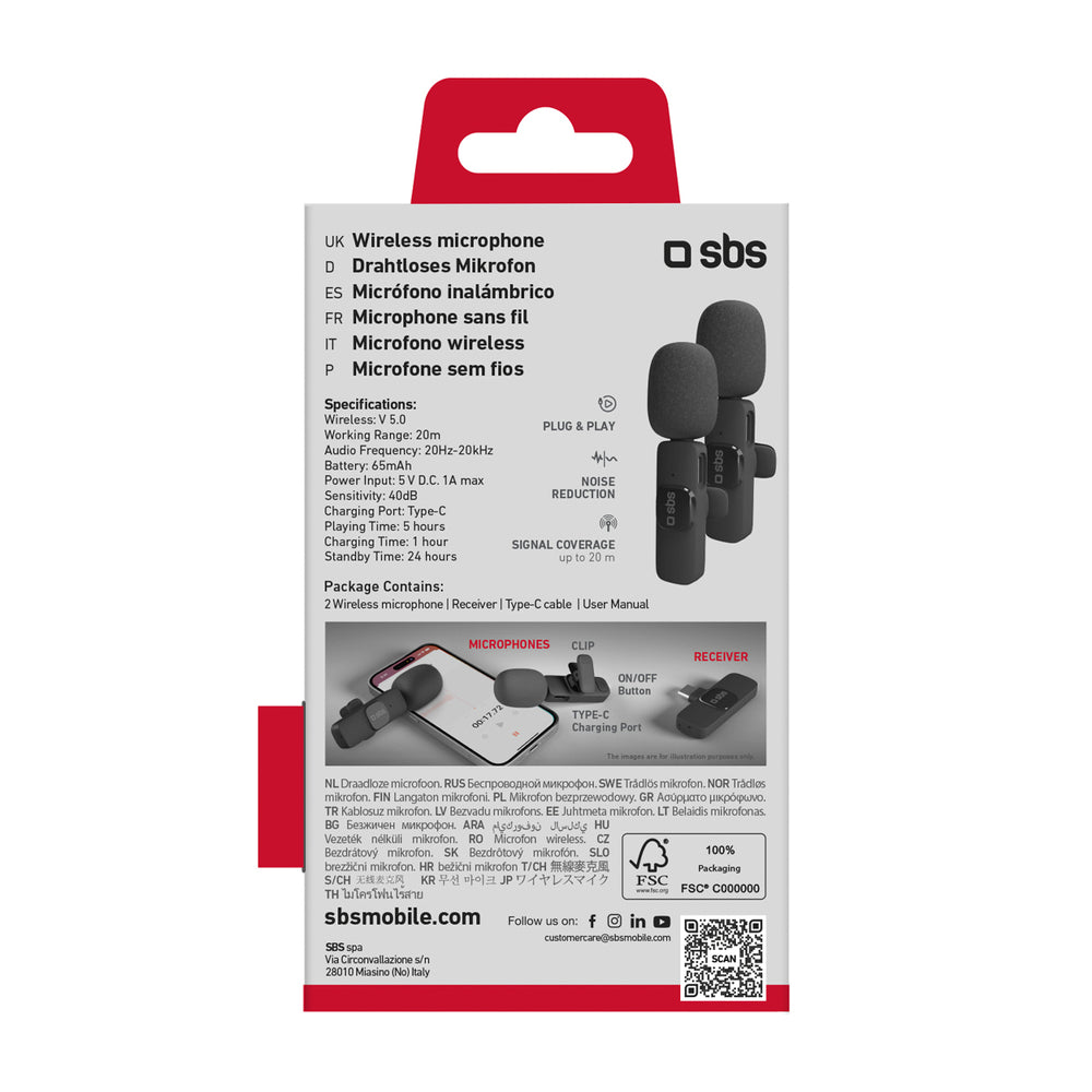 SBS Lavalier Microphones with USB-C Receiver 2 pcs - Black