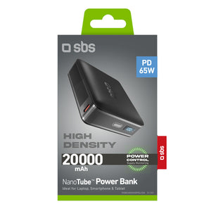 SBS HD 65W 20000mAh USB-C Power Bank with LCD Display - Black
