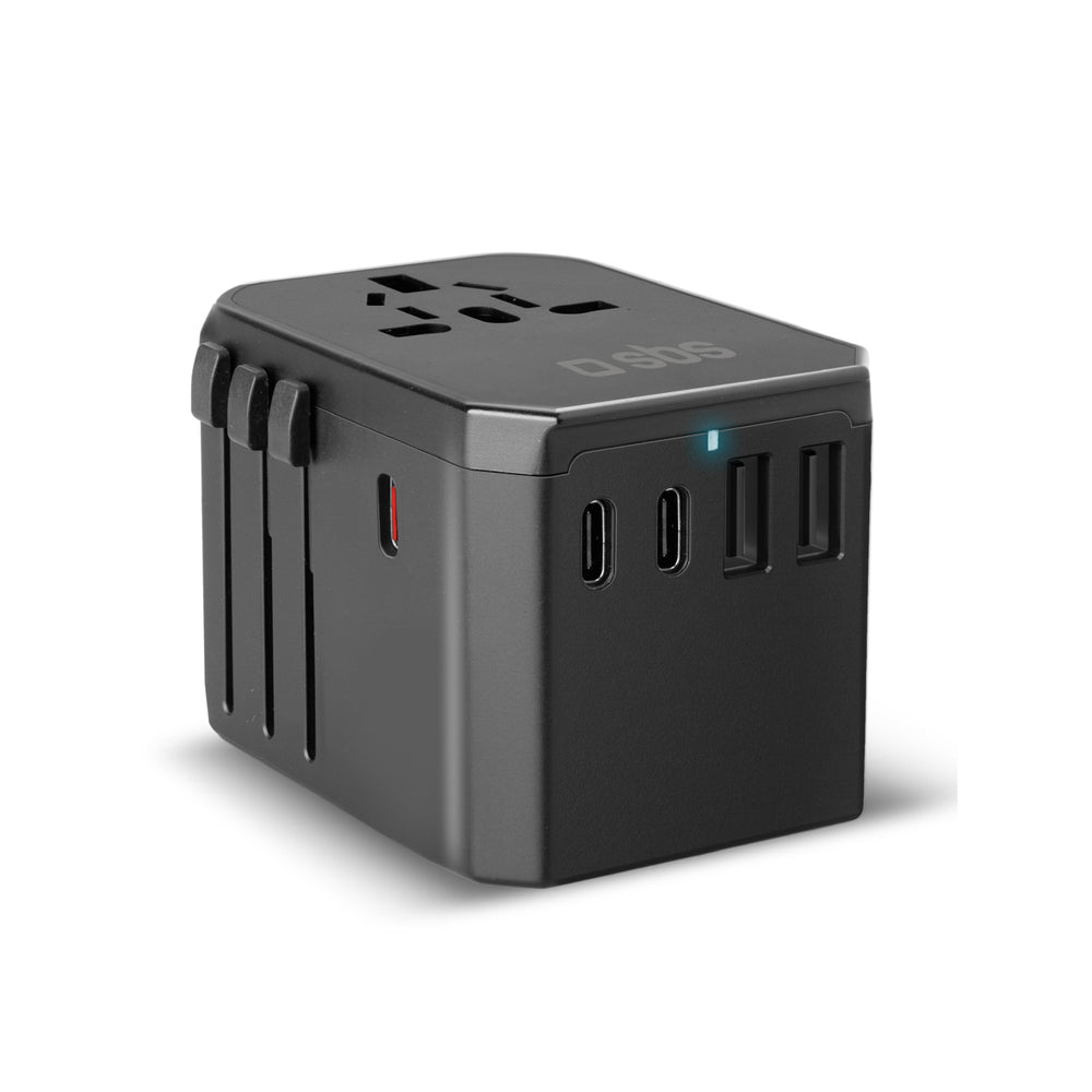 SBS Universal GaN Travel Adapter 70W 3xUSB-C 2xUSB-A with Case - Black