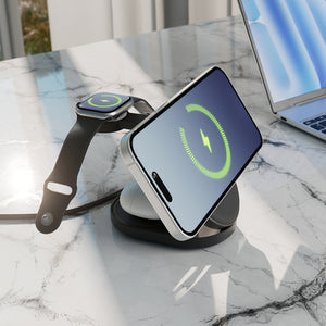 SBS Qi2.2 25W Inductive 3-in-1 Foldable Charging Station with MFI Certificate - Black