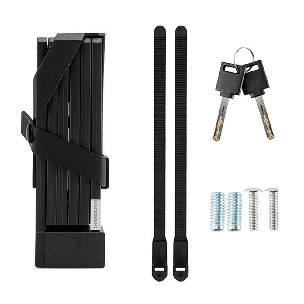 Rockbros 32140003001 foldable bicycle lock with key and handle, 88cm - black