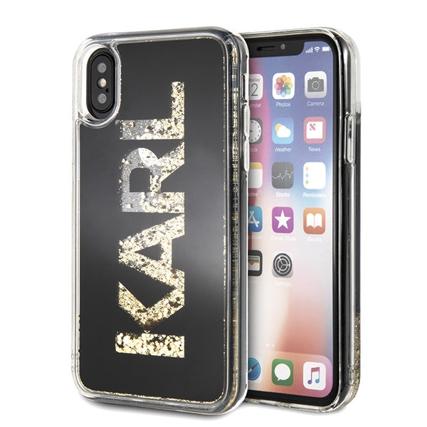 Karl Lagerfeld Karl Logo blizgučiais puoštas iPhone X/Xs dėklas – juodas