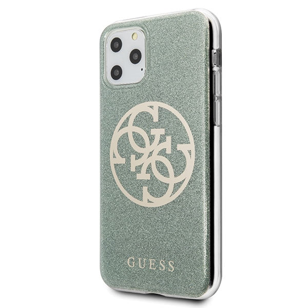 Guess GUHCN65PCUGLKA iPhone 11 Pro Max chaki spalvos kietas dėklas 4G Circle Blizgučiais