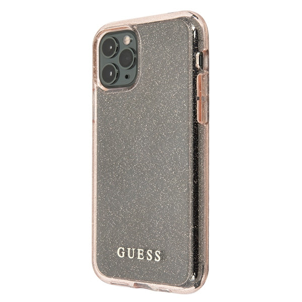 Guess GUHCN65PCGLPI iPhone 11 Pro Max rožinis/rožinis kietas dėklas su blizgučiais