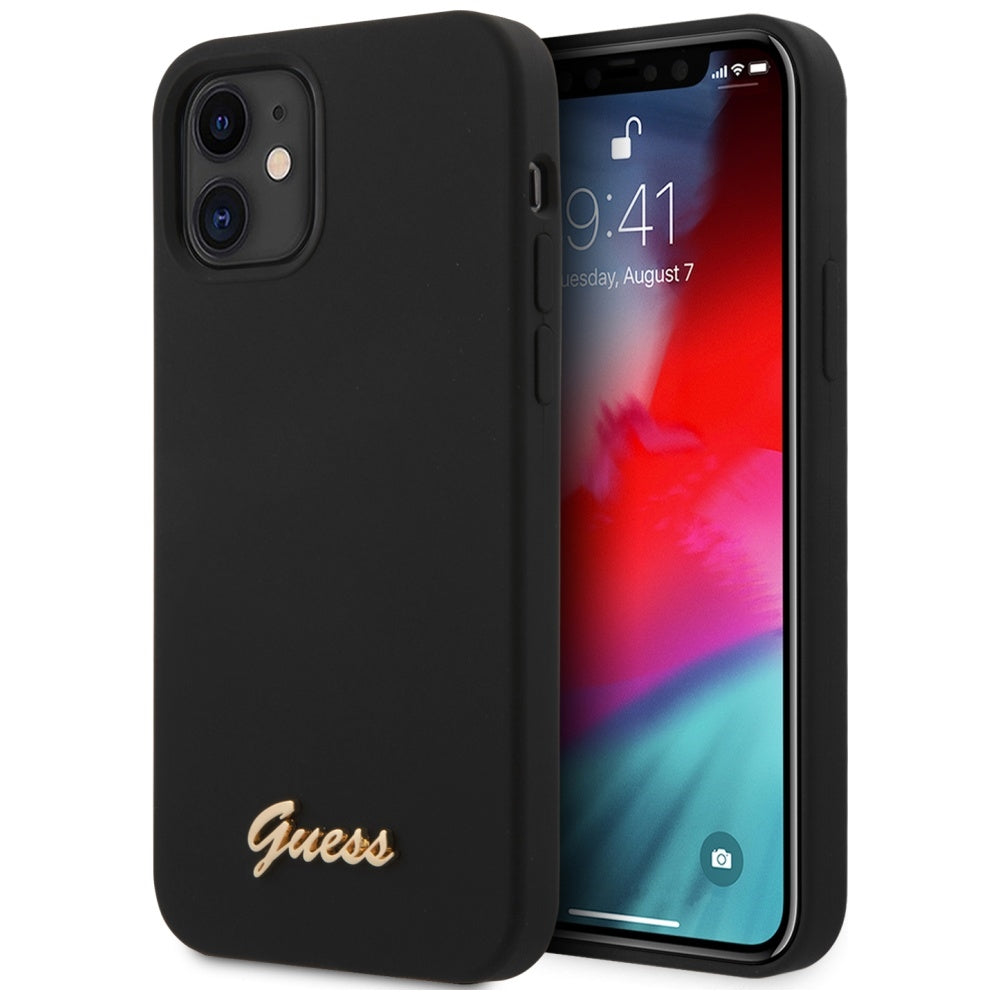 Guess GUHCP12SLSLMGBK iPhone 12 mini 5.4" black/black hardcase Silicone Script Gold Logo
