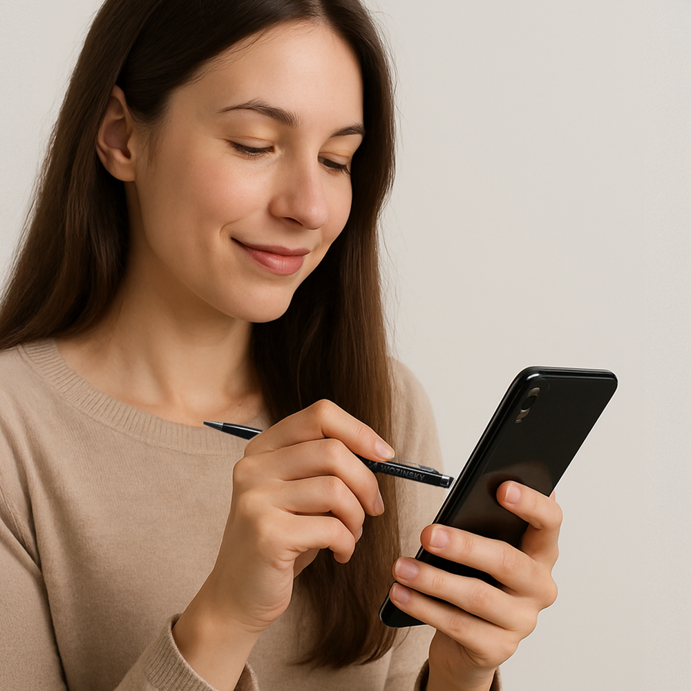 Wozinsky rašiklis išmaniųjų telefonų ir planšetinių kompiuterių jutikliniams ekranams, juodas