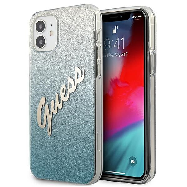 Guess GUHCP12SPCUGLSBL iPhone 12 mini 5.4" mėlynas/mėlynas kietas dėklas su blizgučiais ir gradientais