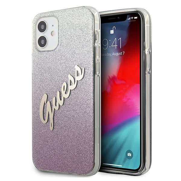 „Guess“ GUHCP12SPCUGLSPI iPhone 12 mini 5.4" kietas dėklas, rausvas/rožinis, blizgučių ir gradiento raštas